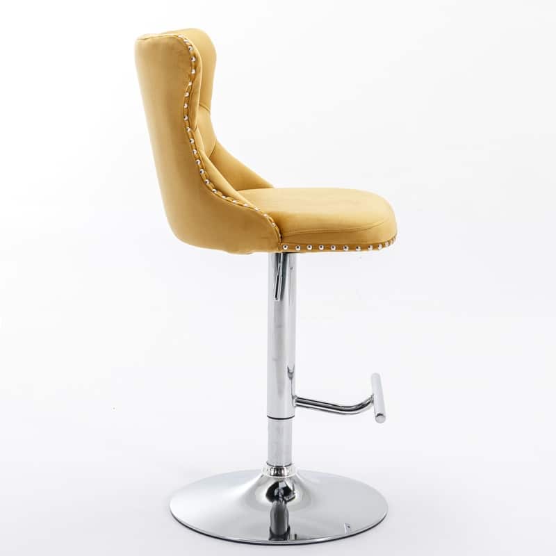 Velvet Swivel Upholstered Barstools with Adjusatble Seat Height and Tufted Comfortable Backs,Set of 2
