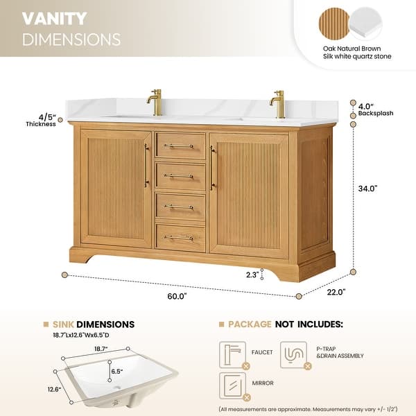 dimension image slide 0 of 6, Tokyo Bath Vanity with Quartz Stone Top without Mirror
