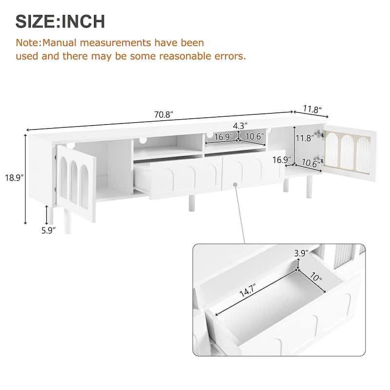 LED TV Stand for Living Room, Entertainment Center for TVs Up to 80" with Wood Legs, Storage Media Console with 2 Drawers