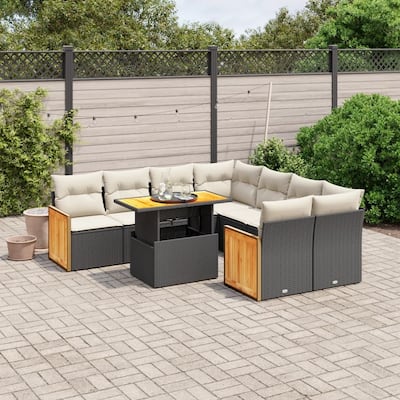 vidaXL Patio Sofa Set with Cushions Outdoor Furniture 9 Piece Poly Rattan