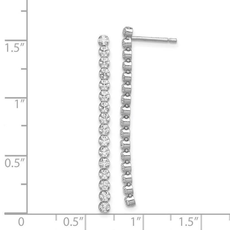 Curata 925 Sterling Silver CZ Cubic Zirconia Bar Line Dangle Post Earrings (3mm x 40mm)