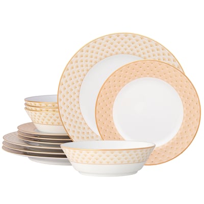 Trocadero Gold 12-Piece Dinnerware Set, Service For 4