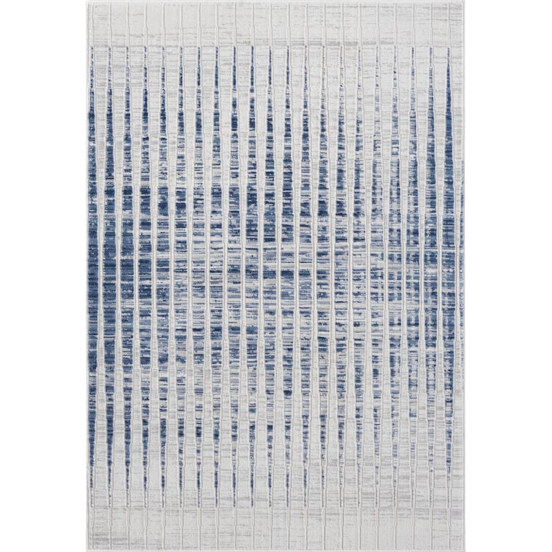 Abani Atlas Collection ATL120A Vertical Lines Blue Grey Area Rug