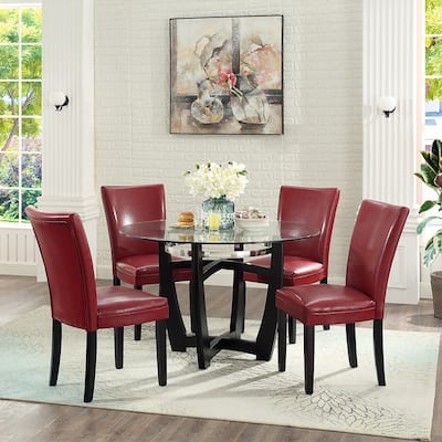 Modern Relaxed Style Breathing Leather Upholstered Dining Chairs Side Chairs with Solid Wood Frame for Dining Room (set of 2)