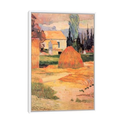 iCanvas "Haystack in Village" by Paul Gauguin Framed Canvas Print