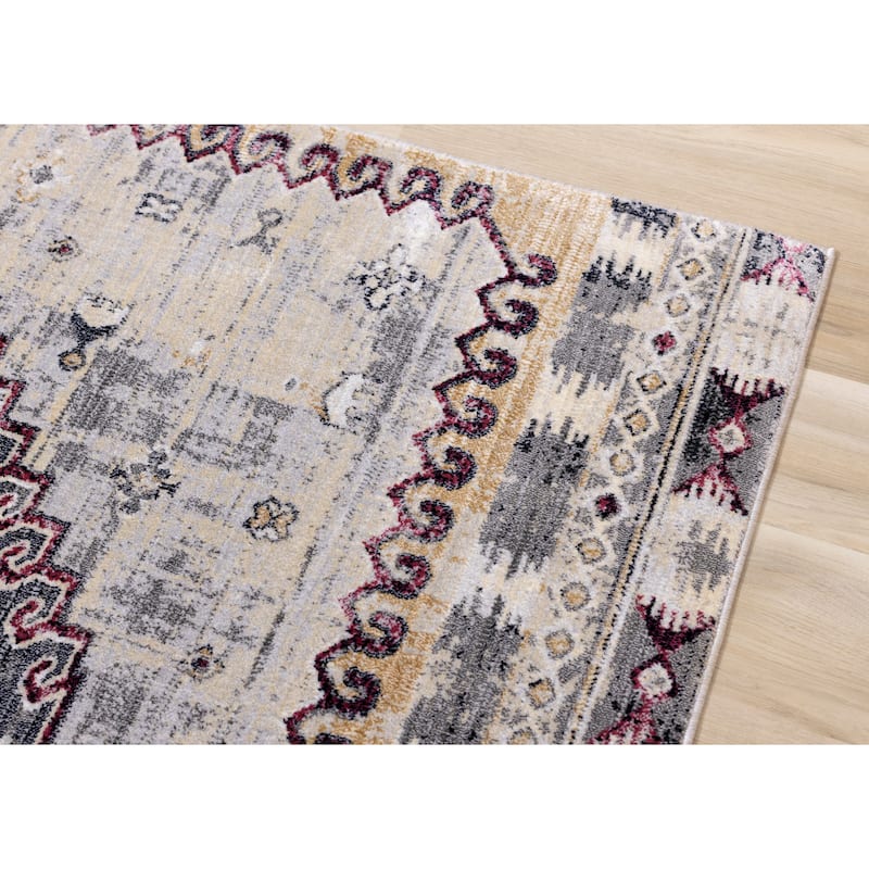 Sheffield Collection - Grey/Blue Medallion Border Rug