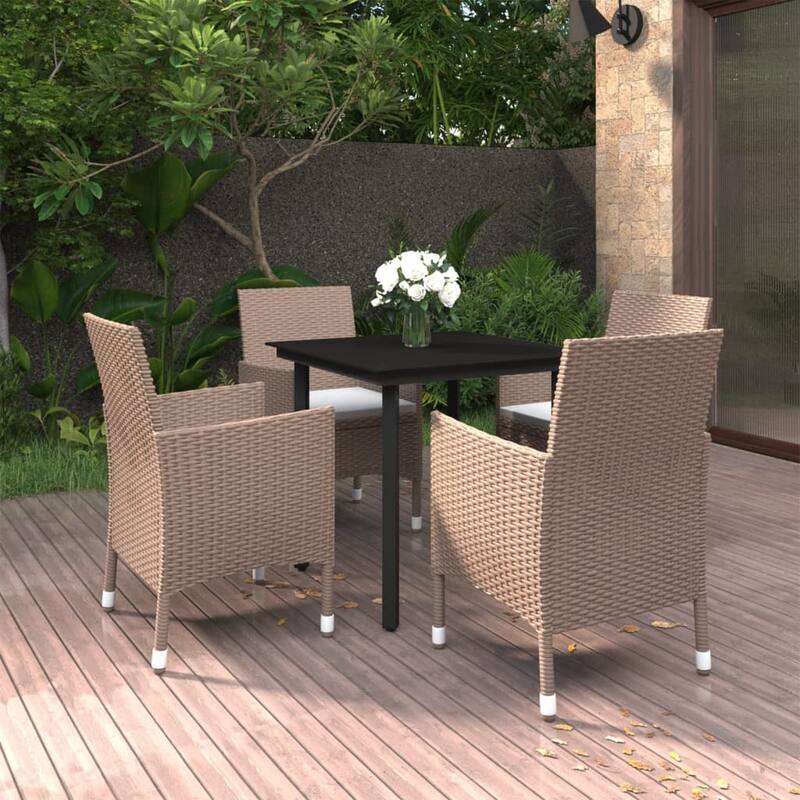 vidaXL Patio Dining Set Outdoor Table and Chair Set Poly Rattan and Glass - Beige 31.5" x 31.5" x 29.1" 5-Piece