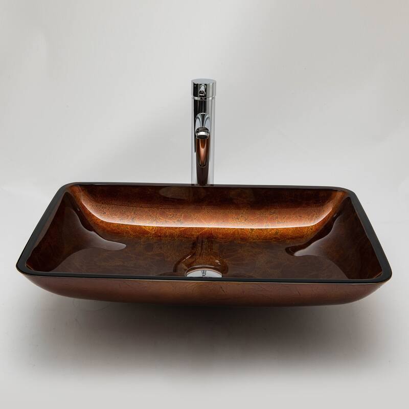 Vinnova Glass Rectangular Vessel Bathroom Sink without Faucet