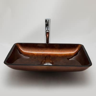 Vinnova Glass Rectangular Vessel Bathroom Sink without Faucet