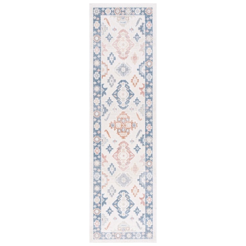 SAFAVIEH Blair Machine Washable Kanae Slip Resistant Boho Rug - 2'2" x 8' Runner - Beige/Blue