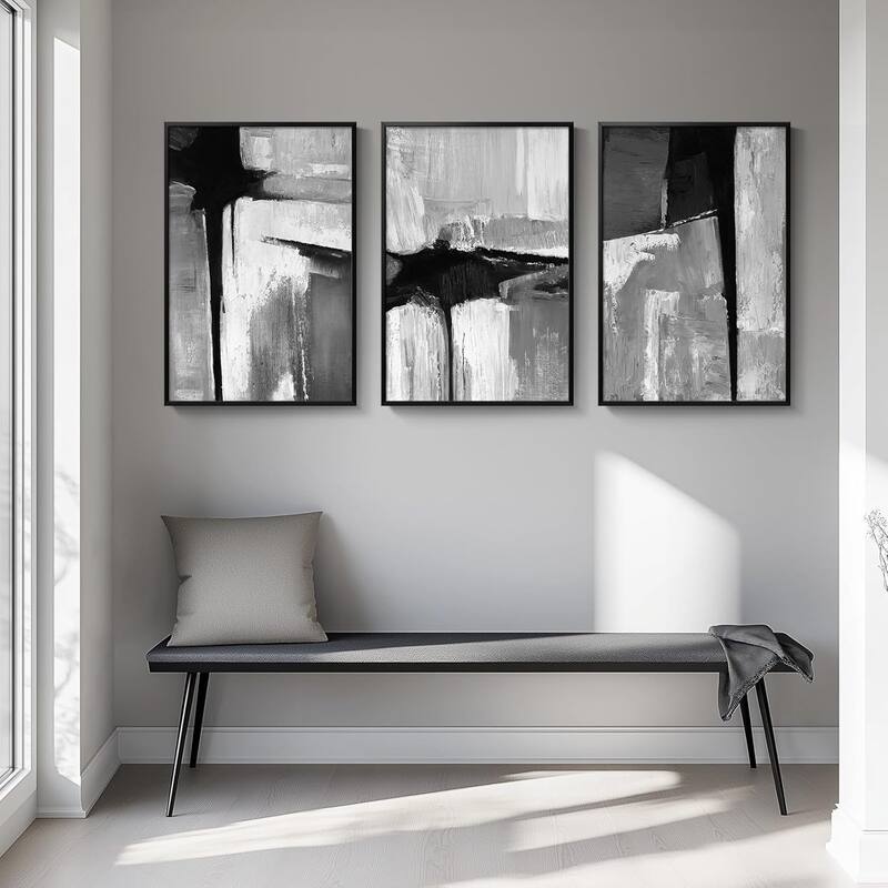 Framed Black and White Gray Modern Abstract Wall Art