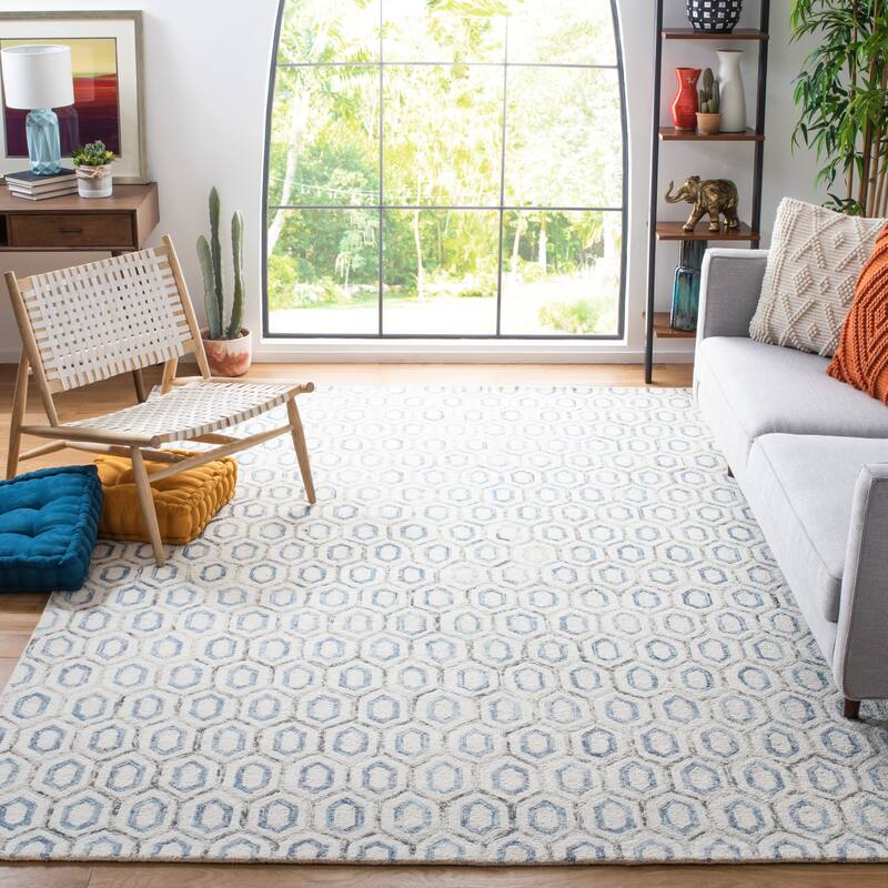SAFAVIEH Handmade Metro Virona Wool Rug - 6' Square - Ivory/Blue