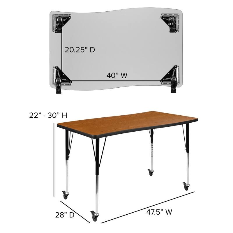 3 Mobile Piece 76" Oval Wave Flexible Grey Adjustable Activity Table Set