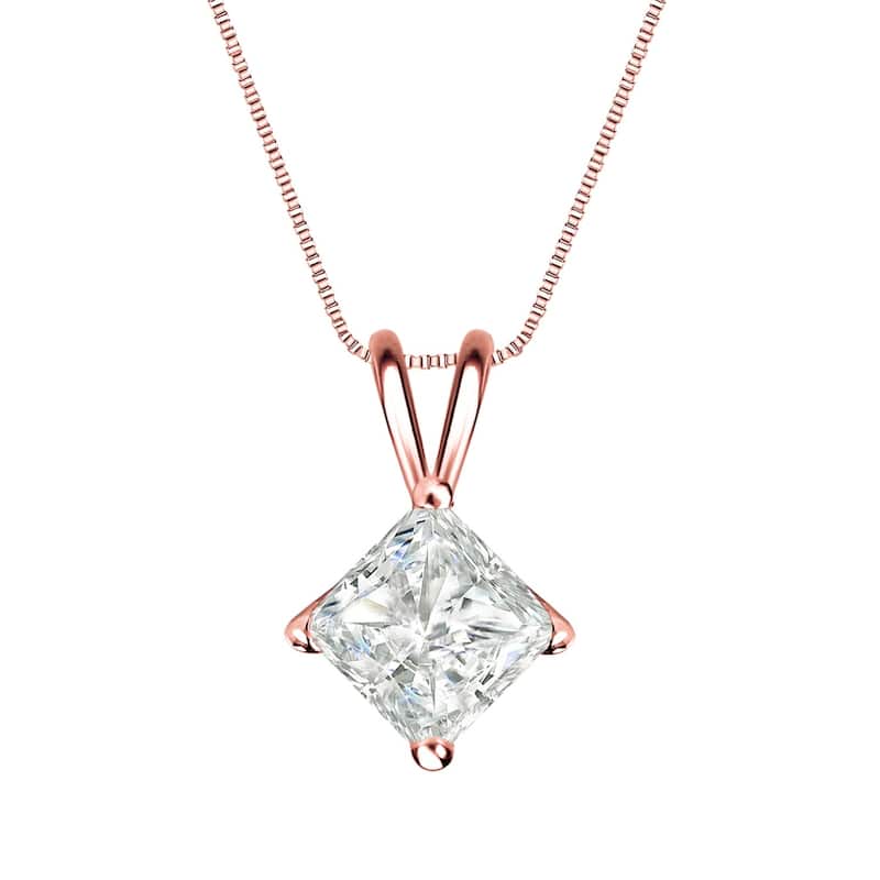 Auriya 1ctw Solitaire Princess-cut Diamond Necklace 14k Gold (I-J, SI2-SI3) - Rose