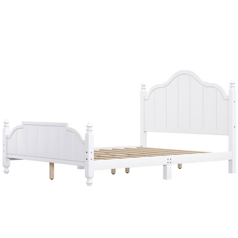 Vintage Wooden Bed Frame with Wood Slats Support, Platform Bed Frame