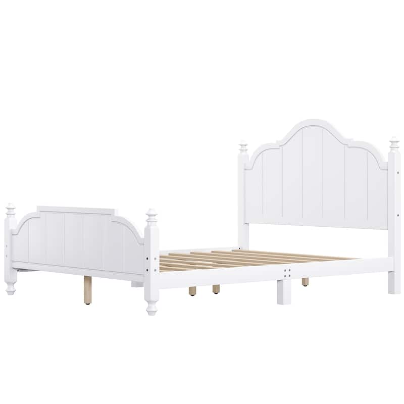 Wood Bed Frame with Sculpted Headboard by Harper&Bright Designs