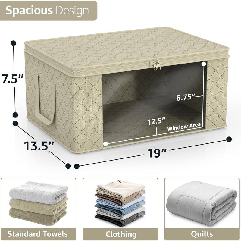 Sorbus Foldable Storage Bag Organizers, Large Clear Window & Carry Handles (3 Pack, Beige)
