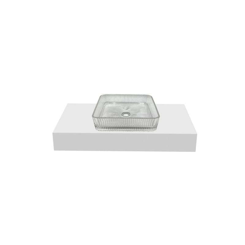 Plaza 15" Square Decorative Crystal Vessel Sinks With White Base - 30"Countertop - 15"Clear
