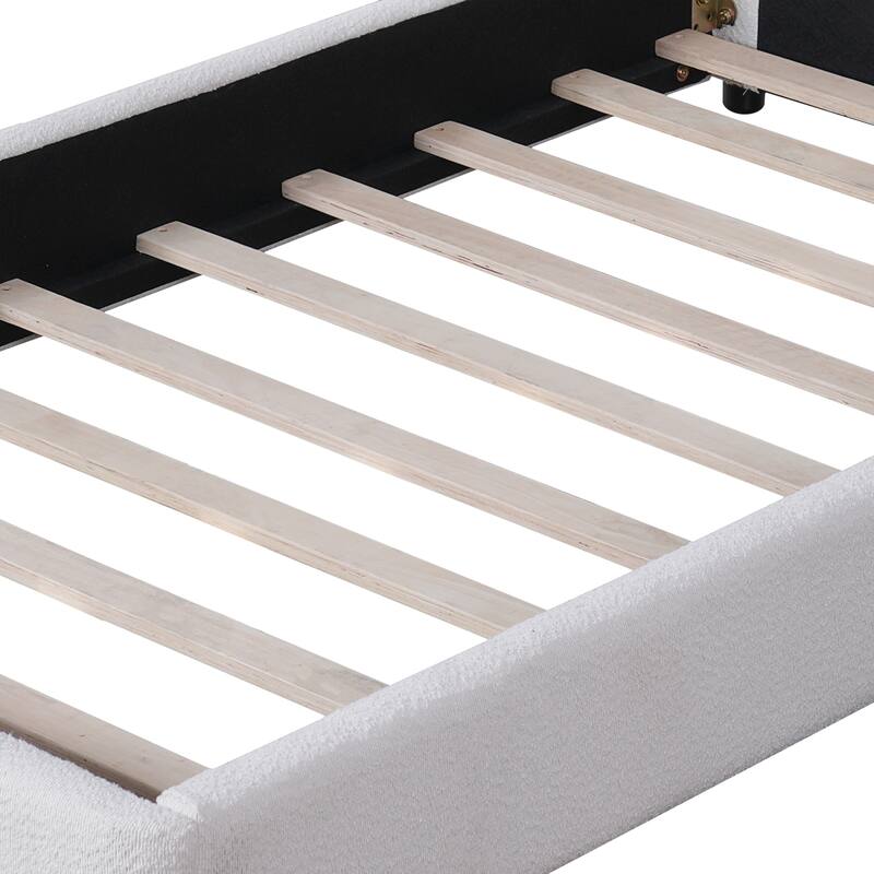 Luxury Boucle Upholstered Platform Bed with Round Curved Headboard, No Box Spring Needed