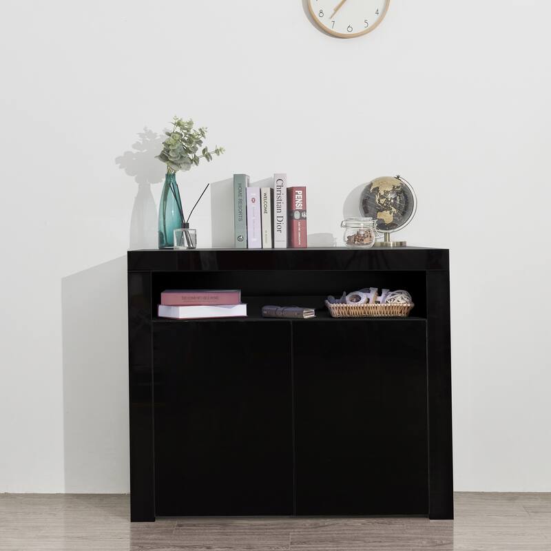 Contemporary 2-Door Storage Cabinet with LED Lights