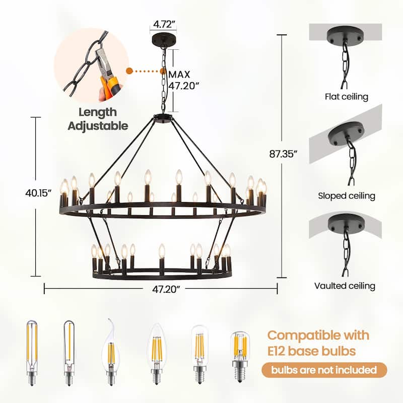36 - Light Candle Dimmable Two Tiers Wagon Wheel Chandelier