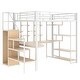 preview thumbnail 13 of 13, White Full Loft Bed with Storage Staircase & Small Wardrobe,Metal Loft Bed Frame w/Built-in Desk & Shelves for Kids Teens Adults