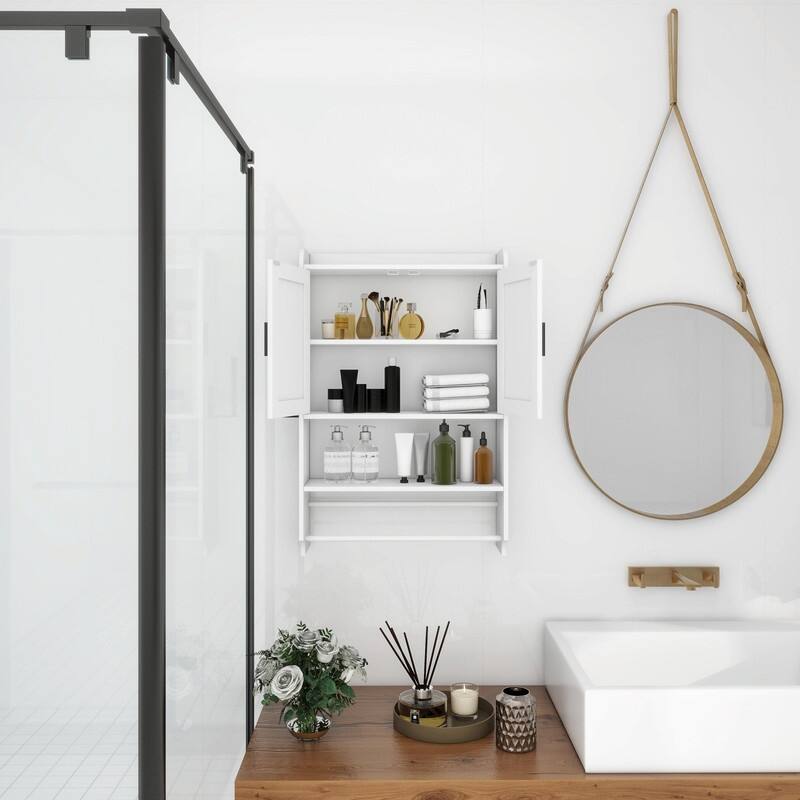 Bathroom Wall Cabinet with Adjustable Shelf, Towel Bar, and Paper Holder
