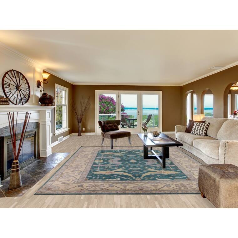Teal Oushak Indian Area Rug Hand-Knotted Wool Carpet - 9'1" x 12'0"