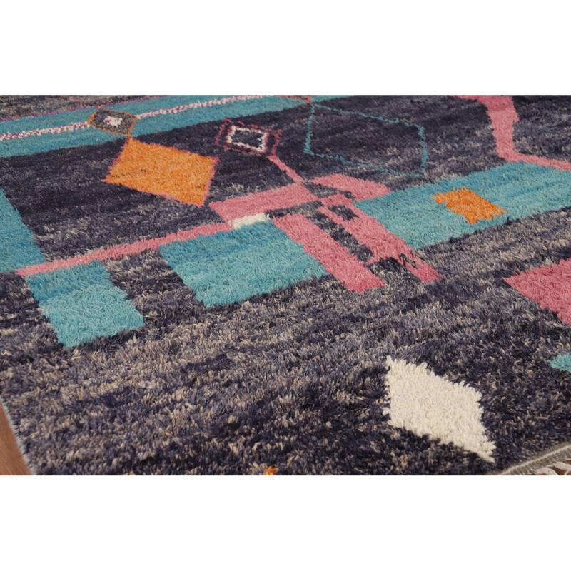 Geometric Plush Moroccan Area Rug Handmade Tribal Wool Carpet - 8'0" x 10'5"