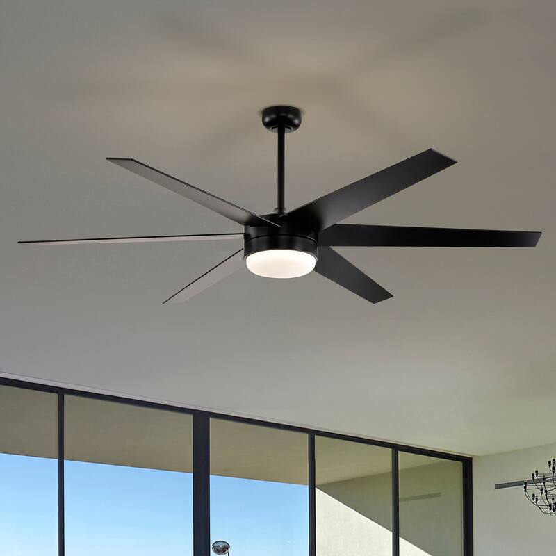 72-in Matte Black 6 Speed Ceiling Fan with LED Light and Remote Control - Matt Black - Remote