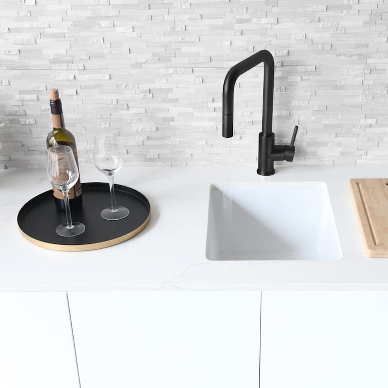 STYLISH 15.5 inches L x 17.5 inches W Dual Mount Single Bowl Composite Granite Kitchen Sink with Strainer - 15.5" x 17.5" x 8.5"