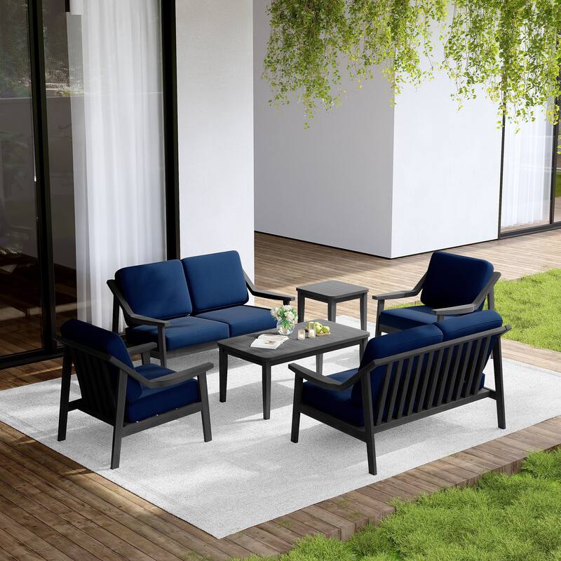 Outdoor Conversation 6 Seater Patio Chat Set with Cushions and Table