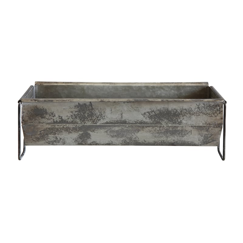 Metal Trough Container with Distressed Zinc Finish - Silver