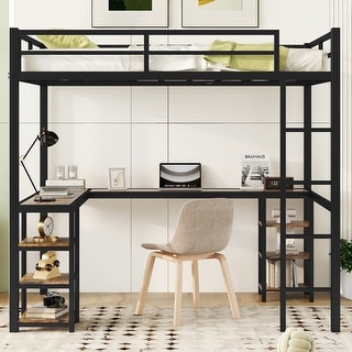Full Metal Loft Bed with Desk and Shelves