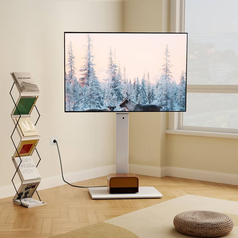 FITUEYES Metal Base Floor TV Stand for 27''-65'' inch TVs with Power Strip and Swivel