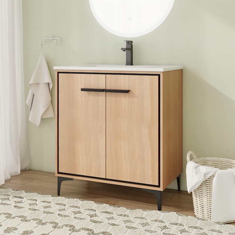 24"/30" FreeStanding Bathroom Vanity with Sink, Floor Stand Bathroom Vanity with Soft Close Door and Adjustable Shelf - 30.0"×18.3"×33.8"
