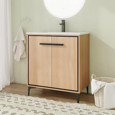 24"/30" FreeStanding Bathroom Vanity with Sink, Floor Stand Bathroom Vanity with Soft Close Door and Adjustable Shelf