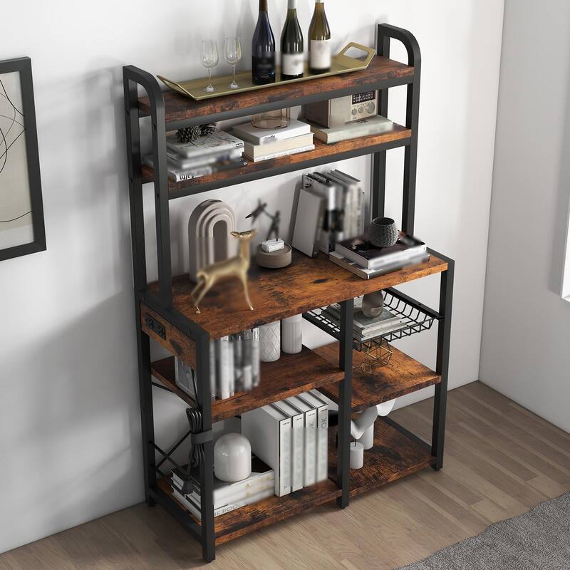 Bakers Rack with Power Outlet, 6-Tier Microwave Stand