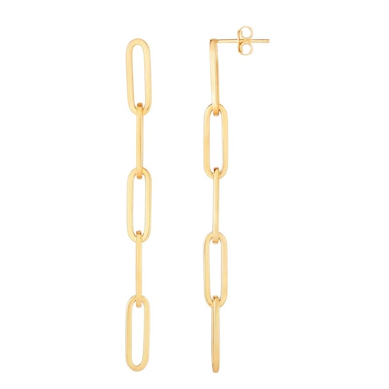 Curata 14k Yellow Gold 75.7x5.5mm Polished 5-Link Paperclip Drop Post Earrings