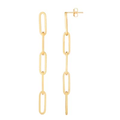 Curata 14k Yellow Gold 75.7x5.5mm Polished 5-Link Paperclip Drop Post Earrings