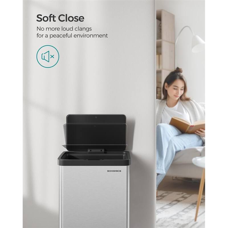 Touchless 18-Gallon Trash Can with Motion Sensor, Quiet Soft-Close