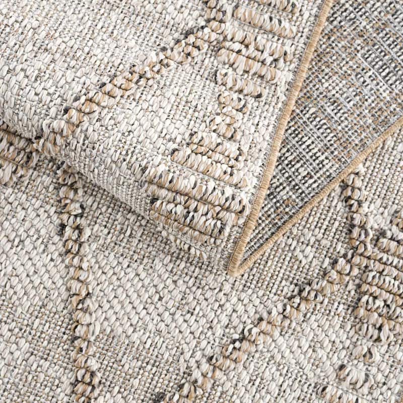 Hauteloom Butch Living Room, Bedroom Patio Outdoor Area Rug - Farmhouse - Taupe,Beige - 2' x 3'