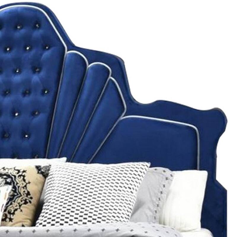 Velvet Upholstered Channel Tufted Queen Bed, Blue