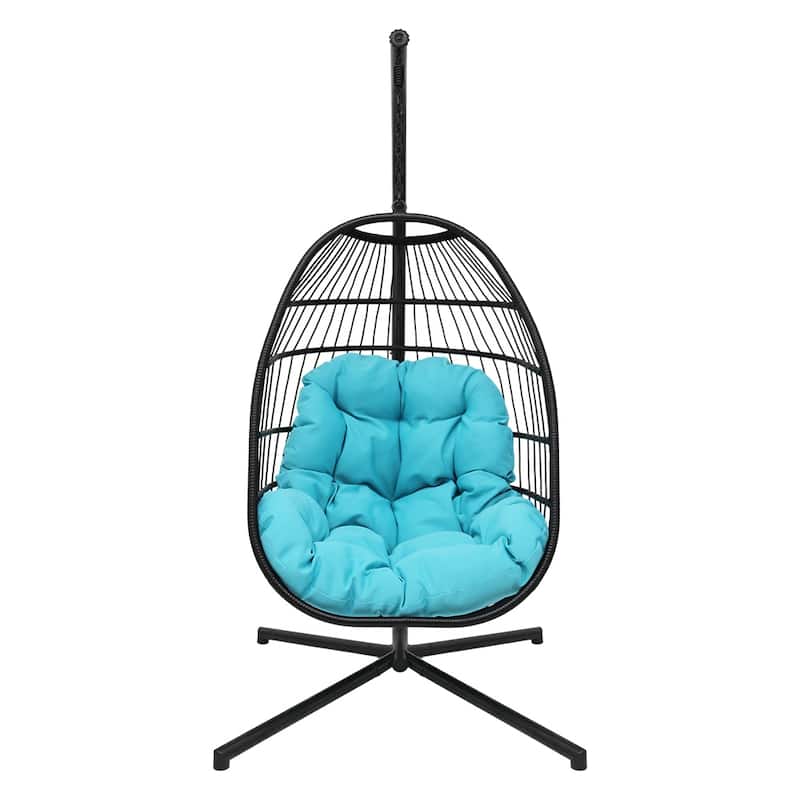 Maypex Outdoor Wicker Hanging Swing Chair with Cushion and Stand
