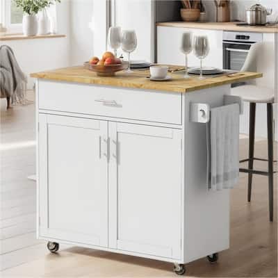 Rolling Kitchen Cart with Adjustable Shelf Tower Rack and Rubber Top