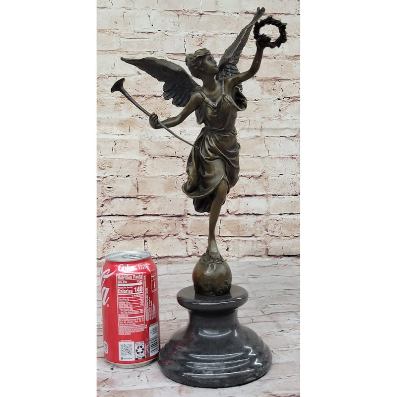 Winged Victory Athena Nike Paris Louvre 15 Inches Bronze Marble Statue Sculpture Gift
