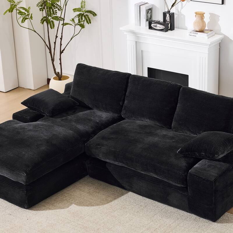 Modular Sectional Cloud Sofa with L-Shape Chaise, Corduroy Upholstered Sleeper Sofa, Compressed Sofa with Pillow