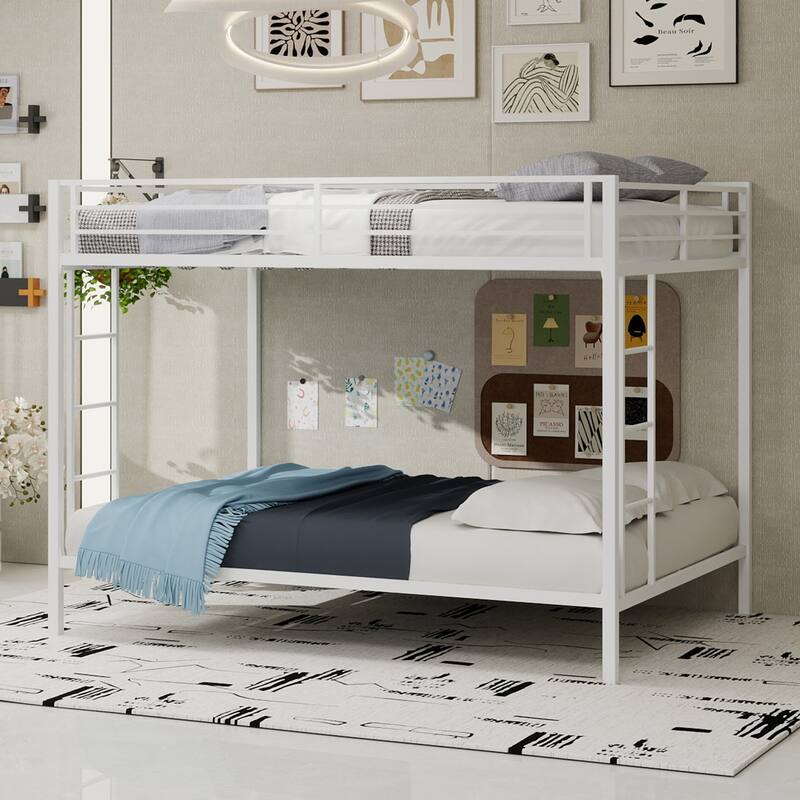 Multi-Functional Metal Bunk Bed, No Box Spring Needed, Bunk Bed Frame for Aldults Dorm Bedroom Guest Room - White - Full
