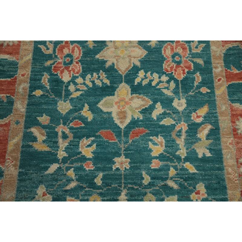 Hand Knotted Oriental 100% Wool Carpet Transitional All-Over Green Oushak Area Rug - 4' 11'' X 3' 0''