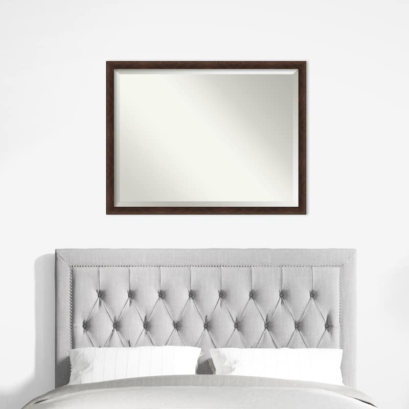 Warm Walnut Narrow Beveled Wood Framed Wall Mirror - Warm Walnut Narrow